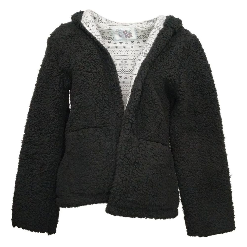 Muk Luks Women's Sweater Sz S Faux Sherpa Wrap Black A384767